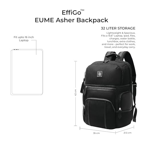 EUME Asher 32L Laptop Bag for Men, Charcoal Black | 2 Large Compartment Office Laptop Backpacks | Fits Up to 15.6" Laptop | Nylon Fabric | Travel Bag | Bagpacker Bag for Men and Women - Image 2