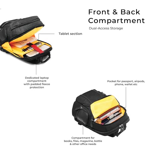 EUME Asher 32L Laptop Bag for Men, Charcoal Black | 2 Large Compartment Office Laptop Backpacks | Fits Up to 15.6" Laptop | Nylon Fabric | Travel Bag | Bagpacker Bag for Men and Women - Image 4
