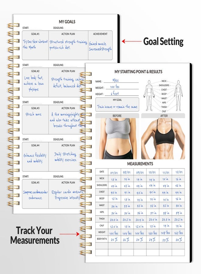 SUNEE Fitness Journal Workout Planner, A5(6.4" x 8.3") Workout Journal & Log Book for Men & Women, Undated Fitness Workout Planner for Gym Essentials & Home Workouts, Track Progress & Achieve Goals, Black - Image 3