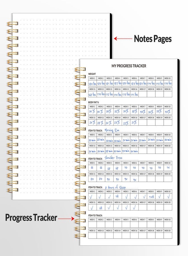 SUNEE Fitness Journal Workout Planner, A5(6.4" x 8.3") Workout Journal & Log Book for Men & Women, Undated Fitness Workout Planner for Gym Essentials & Home Workouts, Track Progress & Achieve Goals, Black - Image 5