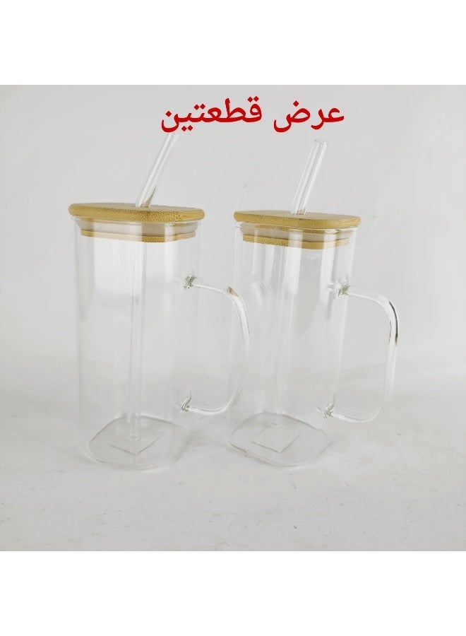 2 high quality glass mugs with a tight lid and a glass straw - Image 1