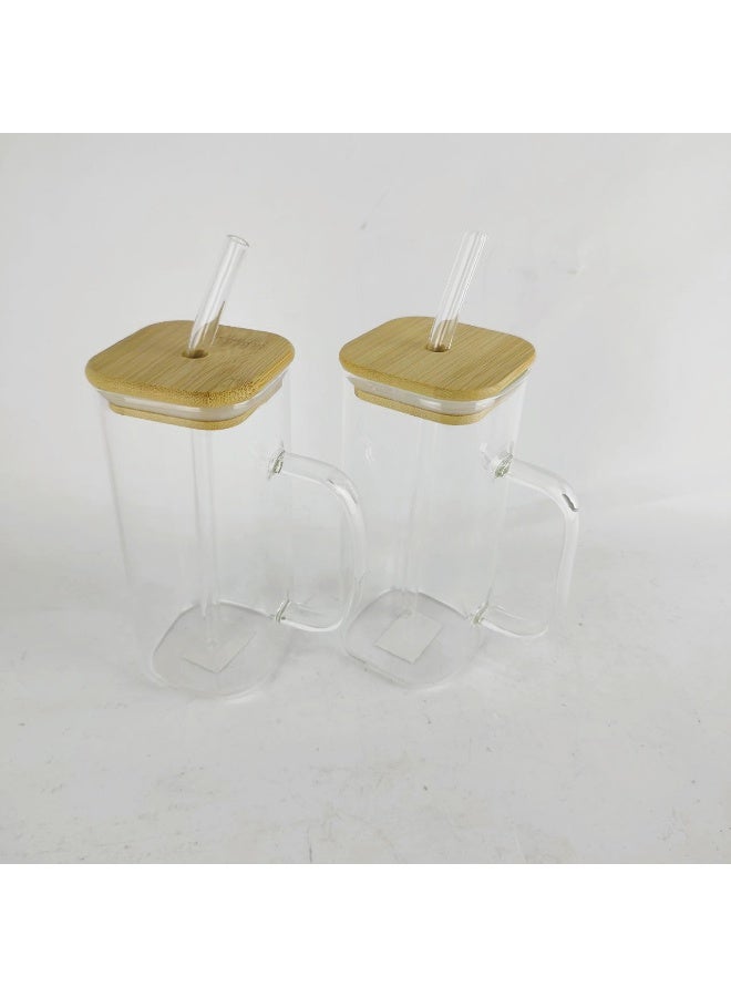 2 high quality glass mugs with a tight lid and a glass straw - Image 2