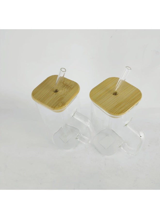 2 high quality glass mugs with a tight lid and a glass straw - Image 3