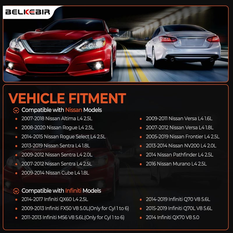 BELKEBIR مجموعة من 4 حزم لفائف الإشعال وشمعات إيريديوم متوافقة مع 1.6L 1.8L 2.0L 2.5L L4 2007-2018 نيسان ألتيما روج سنترا فيرسا كيوب فرونتير NV200، إنفينيتي FX50 M56 Q70 QX60 استبدال UF549 و 9029 - Image 2