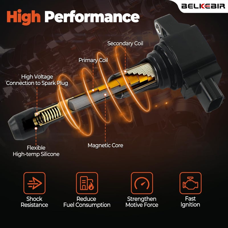 BELKEBIR مجموعة من 4 حزم لفائف الإشعال وشمعات إيريديوم متوافقة مع 1.6L 1.8L 2.0L 2.5L L4 2007-2018 نيسان ألتيما روج سنترا فيرسا كيوب فرونتير NV200، إنفينيتي FX50 M56 Q70 QX60 استبدال UF549 و 9029 - Image 4