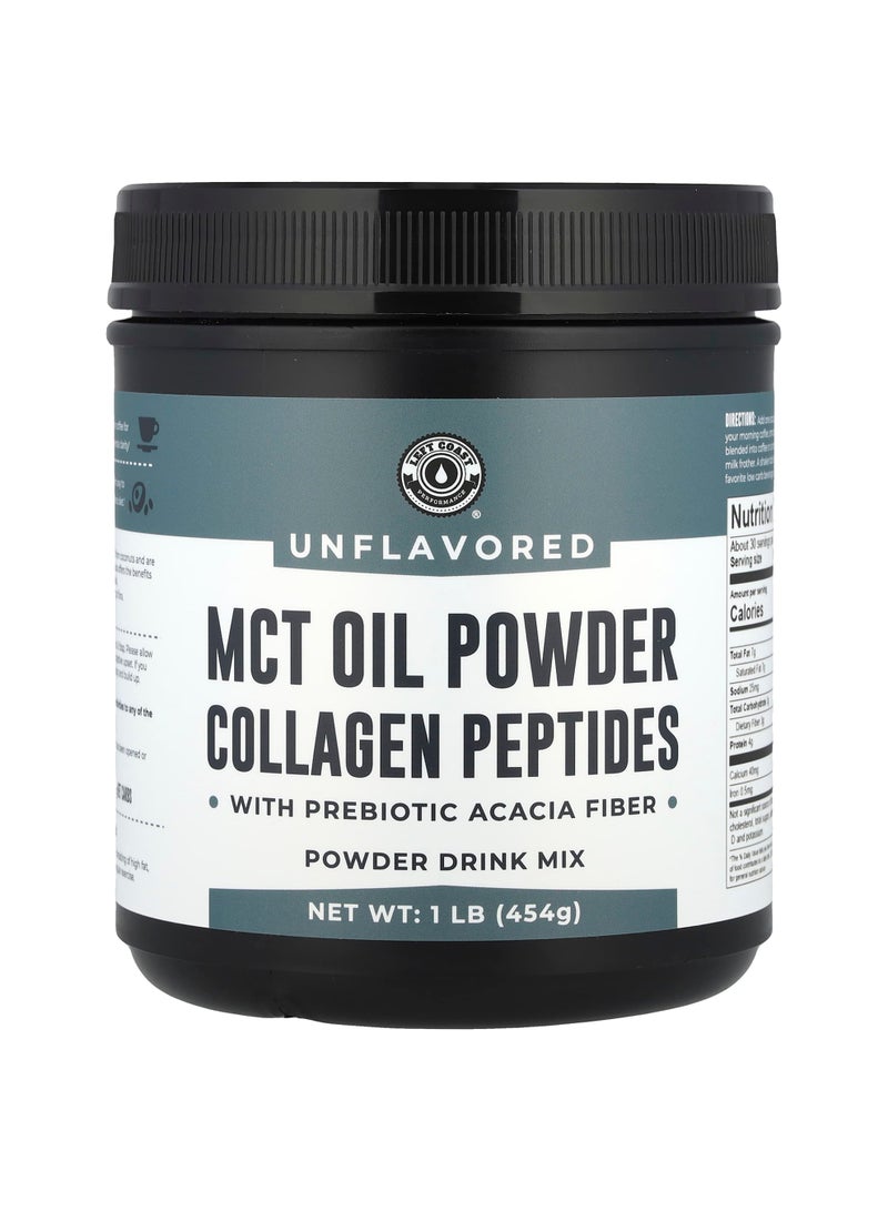 MCT Oil Powder Collagen Peptides with Prebiotic Acacia Fiber, Unflavored, 1 lb (454 g)