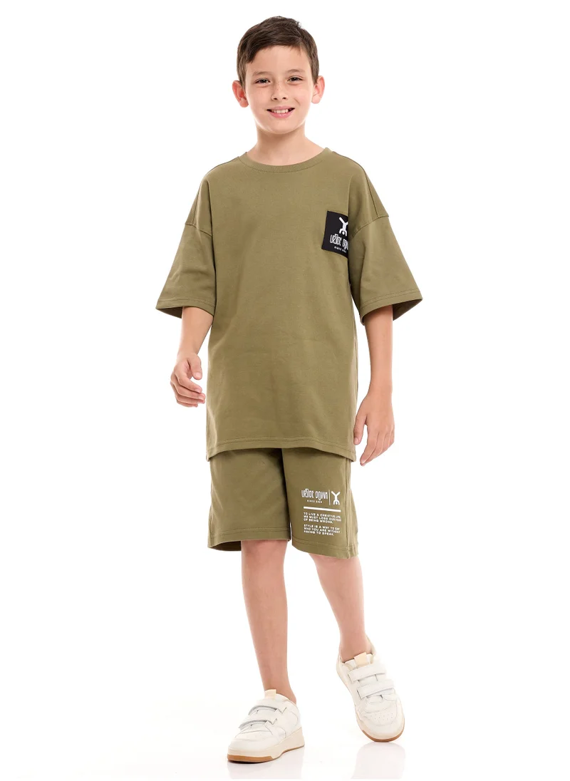 victor and jane Boys 2-Piece Comfy Set: T-Shirt & short for (6-12 Years) Olive Color