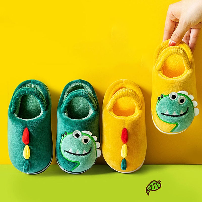 1 Pair Cartoon Kids Dinosaur Slippers Autumn Winter Back Strap Cotton Shoes - Image 1