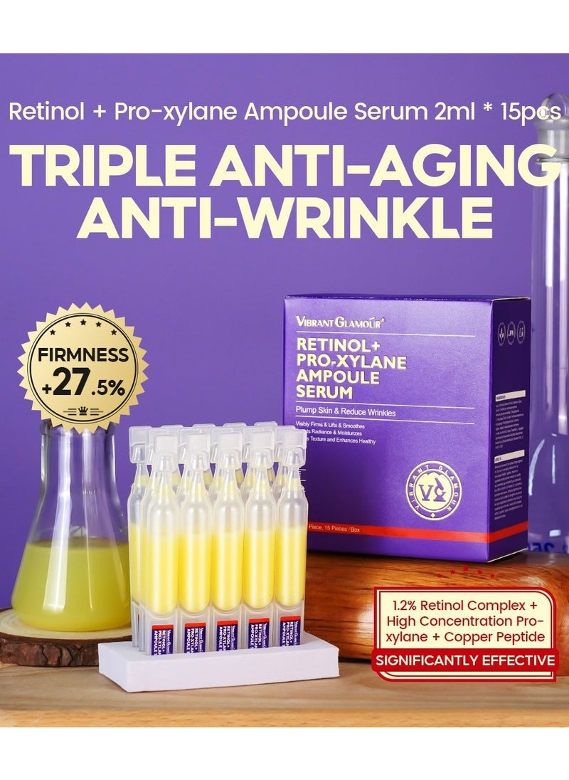 Vibrant Glamour - 15Pcs Retinol + Pro-Xylane Ampoule Serum ,Anti-aging Anti Wrinkle Firming Hydrating Moisturizing Soothing Repairing Fade Fine Lines & dark Spots Deep Care Essence with Retinol 15x2ml - Image 1