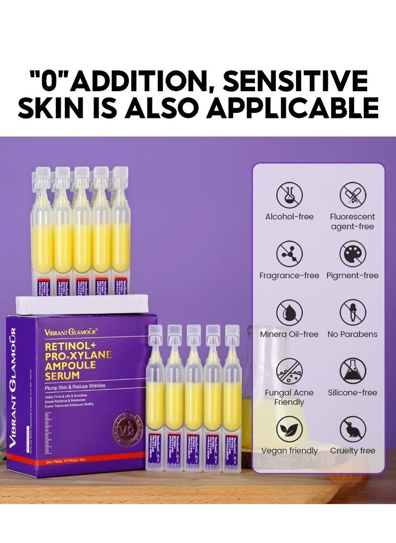 Vibrant Glamour - 15Pcs Retinol + Pro-Xylane Ampoule Serum ,Anti-aging Anti Wrinkle Firming Hydrating Moisturizing Soothing Repairing Fade Fine Lines & dark Spots Deep Care Essence with Retinol 15x2ml - Image 1