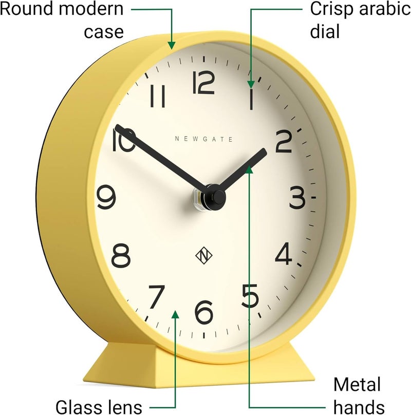NEWGATE ® M Mantel Echo Desk Clock | Modern Round Design | Yellow | Easy to Read Numbers | Contemporary Style for Desk, Table, Shelf or Bedside - Image 5