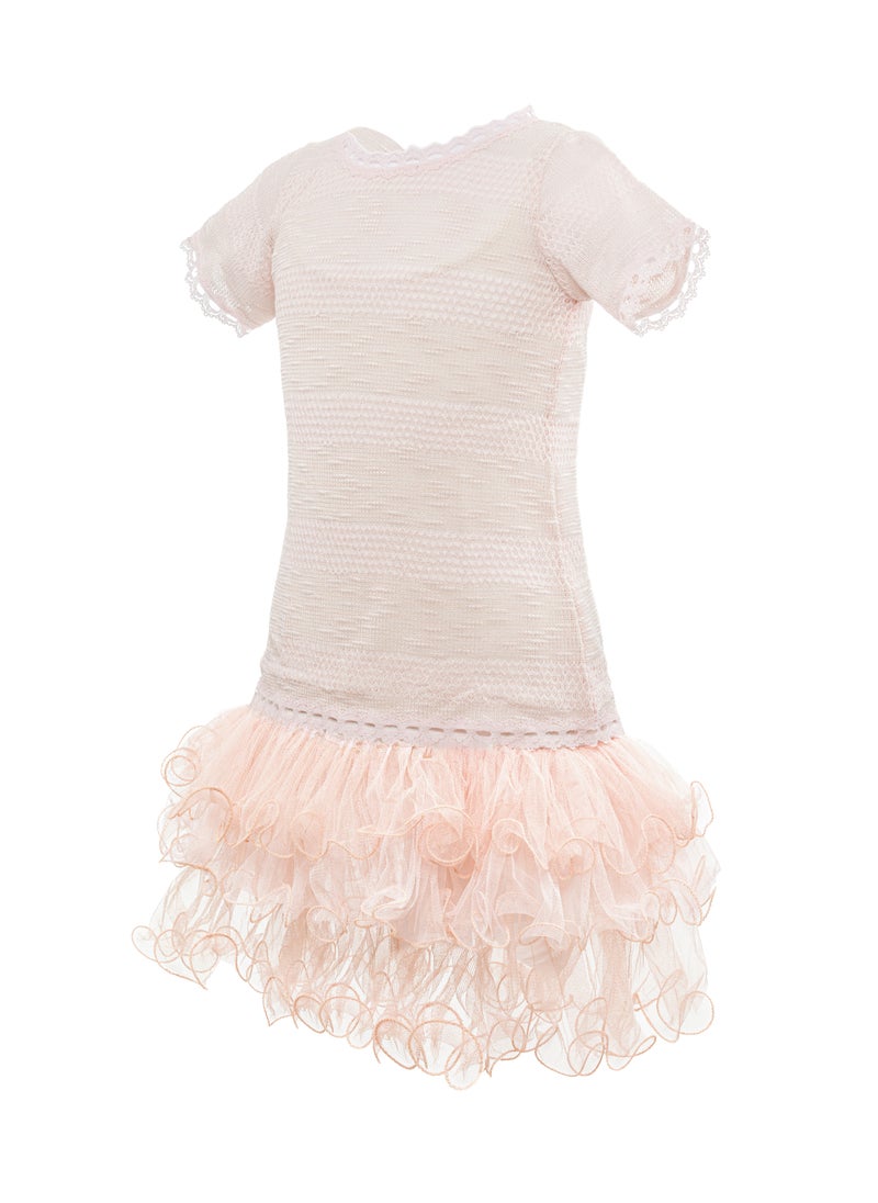 Queen FRILL Peach Girls Party Dress, Princess Dress Party Wear Wedding Evening Formal Pageant Dance Gown for Birthday Kid Girls Elegant  - Image 1