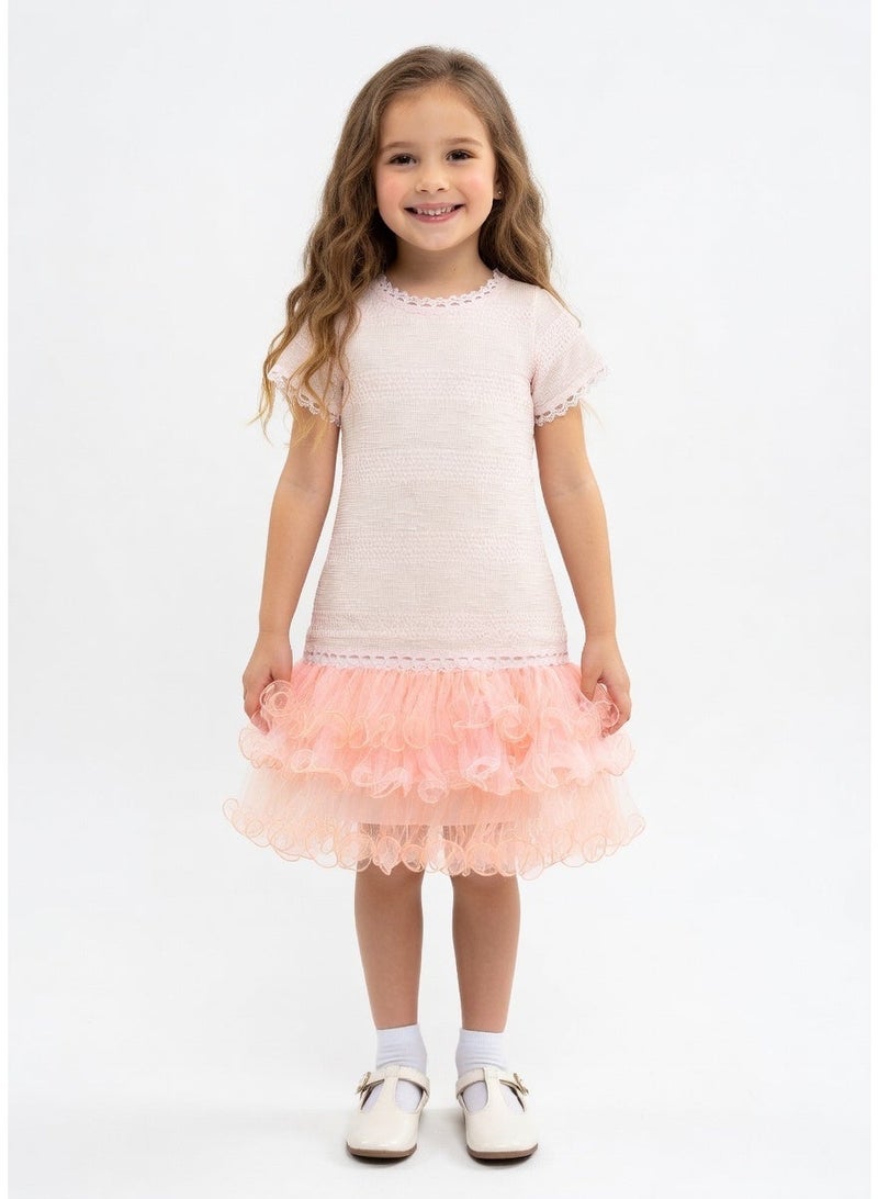 Queen FRILL Peach Girls Party Dress, Princess Dress Party Wear Wedding Evening Formal Pageant Dance Gown for Birthday Kid Girls Elegant - Image 1