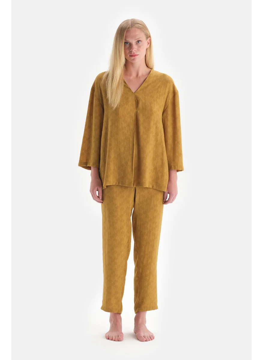 dagi Mustard Long Sleeve Jacquard Pajama Set