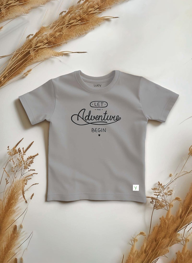 LUAY Unisex 100% Bamboo based Ultra-Soft fabric Half Sleeve T-Shirt with Adventure Print-Grey - Image 2