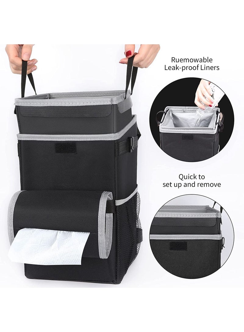 LIMOS Car Trash Storage Bag with Lid with Removable Leak Proof Interior Liners Pockets Large Capacity Trash Bin - Image 4