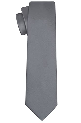 KissTies Mens Sage Grey Necktie Gray Solid Satin Tie + Gift Box - Image 5