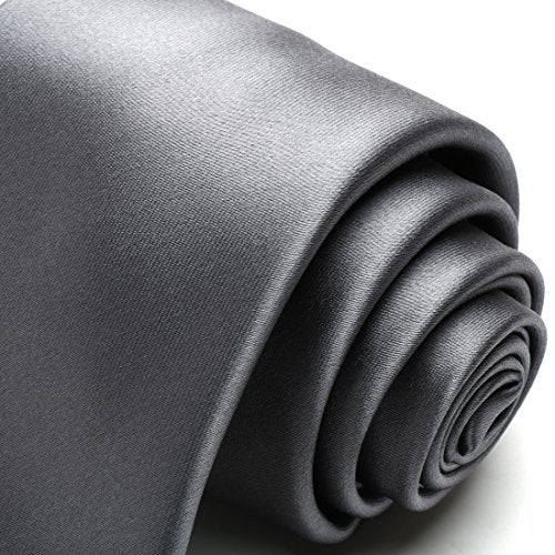 KissTies Mens Sage Grey Necktie Gray Solid Satin Tie + Gift Box - Image 3