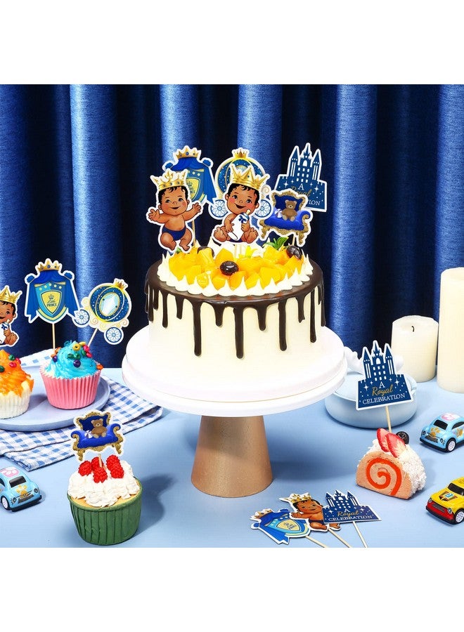 Pajean 48 Pieces Little Prince Cupcake Cake Toppers Royal Prince Baby Shower Birthday Party Decorations Supplies for Boy African American Little Prince Black Boys Baby Shower Birthday Party Supplies - Image 3