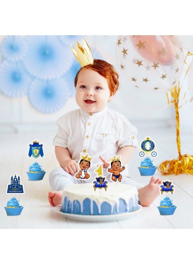 Pajean 48 Pieces Little Prince Cupcake Cake Toppers Royal Prince Baby Shower Birthday Party Decorations Supplies for Boy African American Little Prince Black Boys Baby Shower Birthday Party Supplies - Image 2