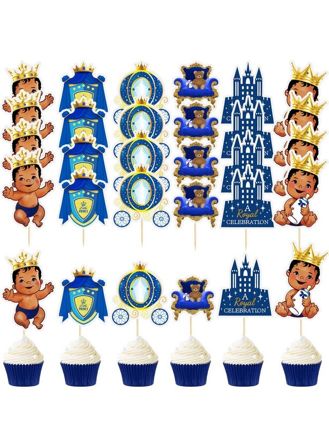 Pajean 48 Pieces Little Prince Cupcake Cake Toppers Royal Prince Baby Shower Birthday Party Decorations Supplies for Boy African American Little Prince Black Boys Baby Shower Birthday Party Supplies - Image 1