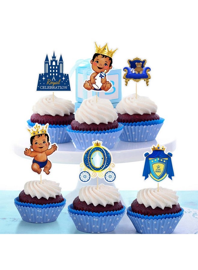 Pajean 48 Pieces Little Prince Cupcake Cake Toppers Royal Prince Baby Shower Birthday Party Decorations Supplies for Boy African American Little Prince Black Boys Baby Shower Birthday Party Supplies - Image 5
