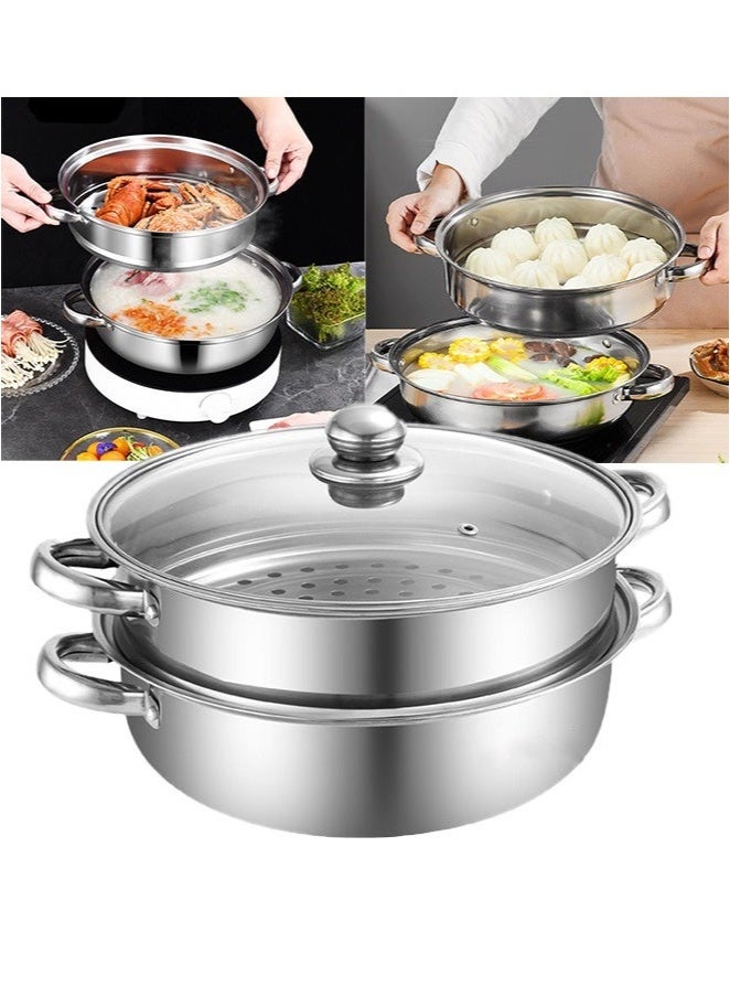 MIXDE Stainless Steel Steamer Cookware, Steamer for Cooking, Stack and Steamer Pot with Lid, Food Steamer, Steamer Saucepot Double Boiler Soup Steaming Pot, Dim Sum Steamer, Veggie Steamer  - Image 1