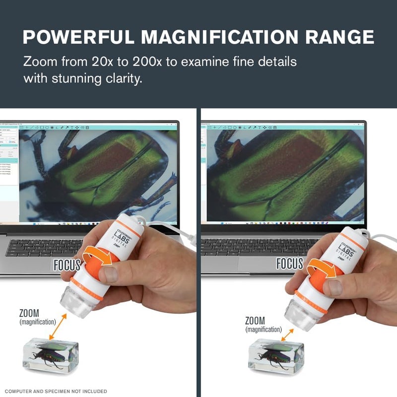 سلسترون مجهر رقمي محمول من Celestron Deluxe مزود بكاميرا رقمية مدمجة بدقة 2 ميجابكسل، نطاق تكبير من 10X إلى 200X - Image 5