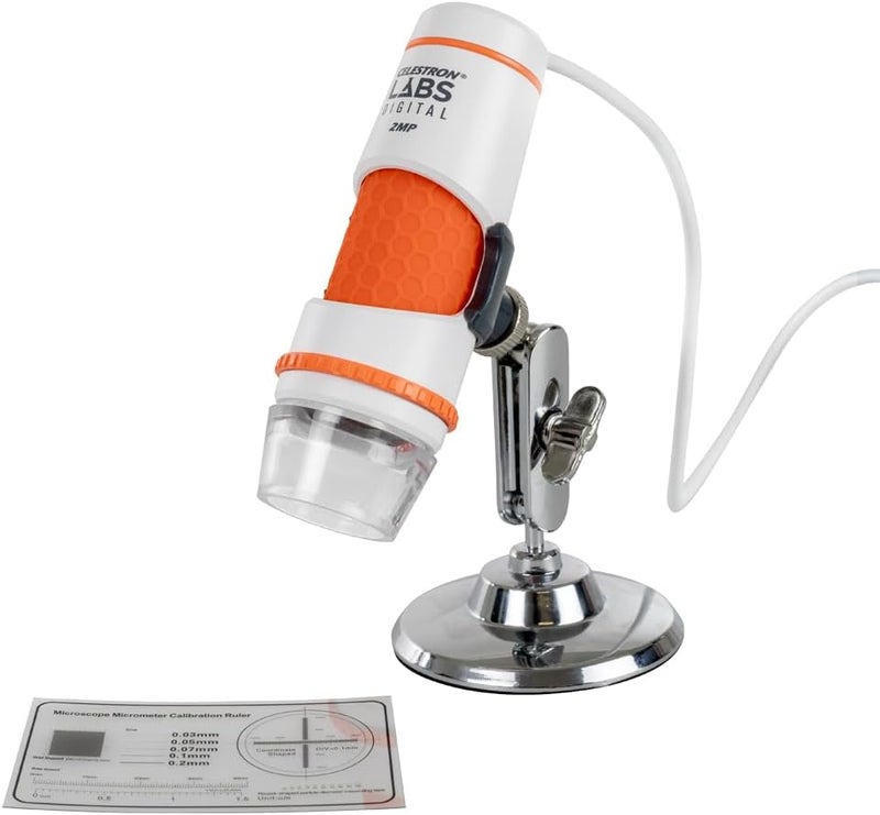 سلسترون مجهر رقمي محمول من Celestron Deluxe مزود بكاميرا رقمية مدمجة بدقة 2 ميجابكسل، نطاق تكبير من 10X إلى 200X - Image 1