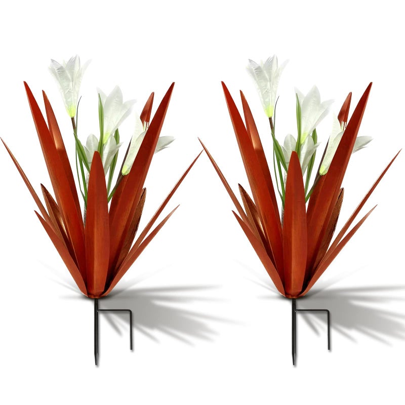 Homight Metal Agave Plant Outdoor Decoration Lily Mexican Yard Art Garden Gift Home Decor Hand Painted Metal Agave Garden Yard Statue, Outdoor Lawn Ornaments (2 Big White Lilies) - Image 1