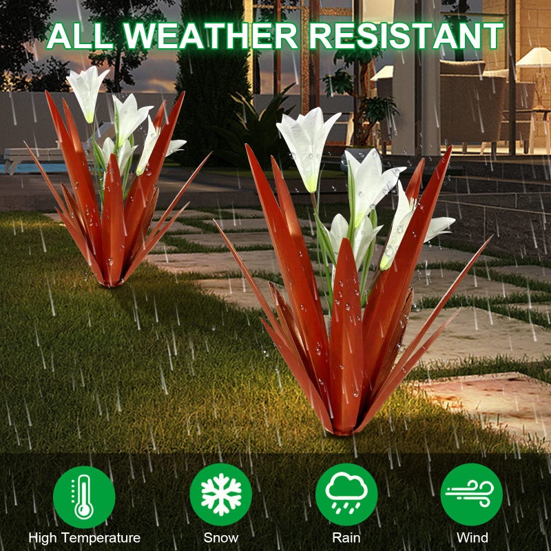 Homight Metal Agave Plant Outdoor Decoration Lily Mexican Yard Art Garden Gift Home Decor Hand Painted Metal Agave Garden Yard Statue, Outdoor Lawn Ornaments (2 Big White Lilies) - Image 4