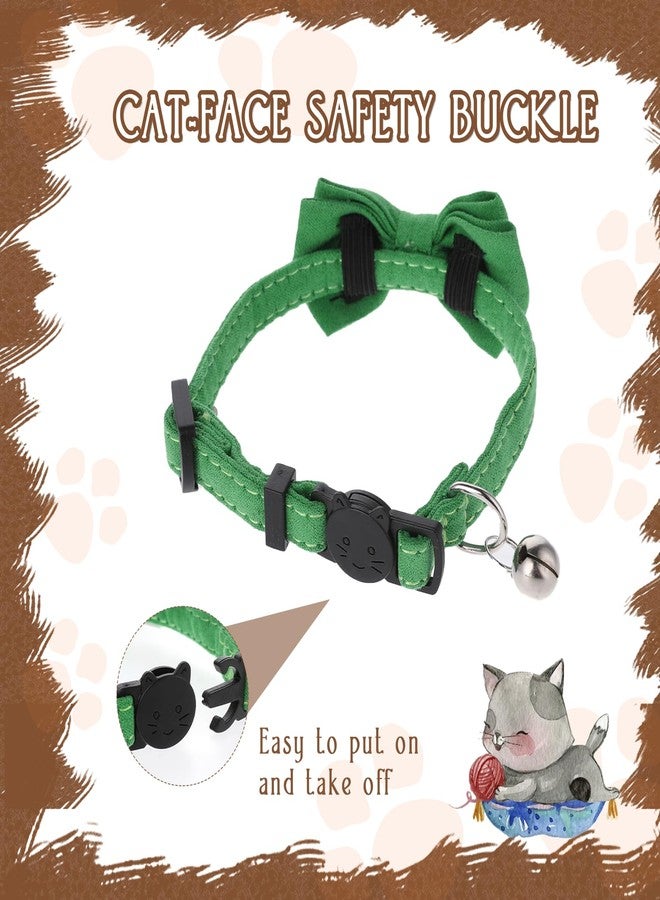Sliverdew 2 Pcs Bowtie Cat Collar with Bell Breakaway Cat Collars Cute Boy Kitten Collar Adjustable Small Puppy Safety Collar Solid Color Plaid Pet Collar (Green) - Image 4