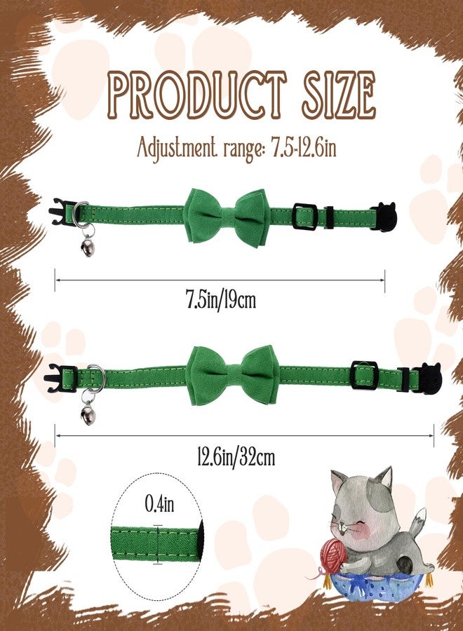 Sliverdew 2 Pcs Bowtie Cat Collar with Bell Breakaway Cat Collars Cute Boy Kitten Collar Adjustable Small Puppy Safety Collar Solid Color Plaid Pet Collar (Green) - Image 2