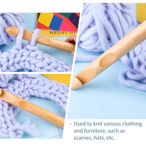 Dercuy Wooden Crochet Hooks, 30mm Wooden Handle Crochet Hook Bamboo Knitting Crochet Needles with 10 pcs Knitting Stitch Markers for Handcraft Crocheting - Image 5