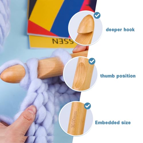 Dercuy Wooden Crochet Hooks, 30mm Wooden Handle Crochet Hook Bamboo Knitting Crochet Needles with 10 pcs Knitting Stitch Markers for Handcraft Crocheting - Image 4