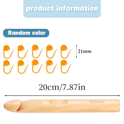 Dercuy Wooden Crochet Hooks, 30mm Wooden Handle Crochet Hook Bamboo Knitting Crochet Needles with 10 pcs Knitting Stitch Markers for Handcraft Crocheting - Image 2