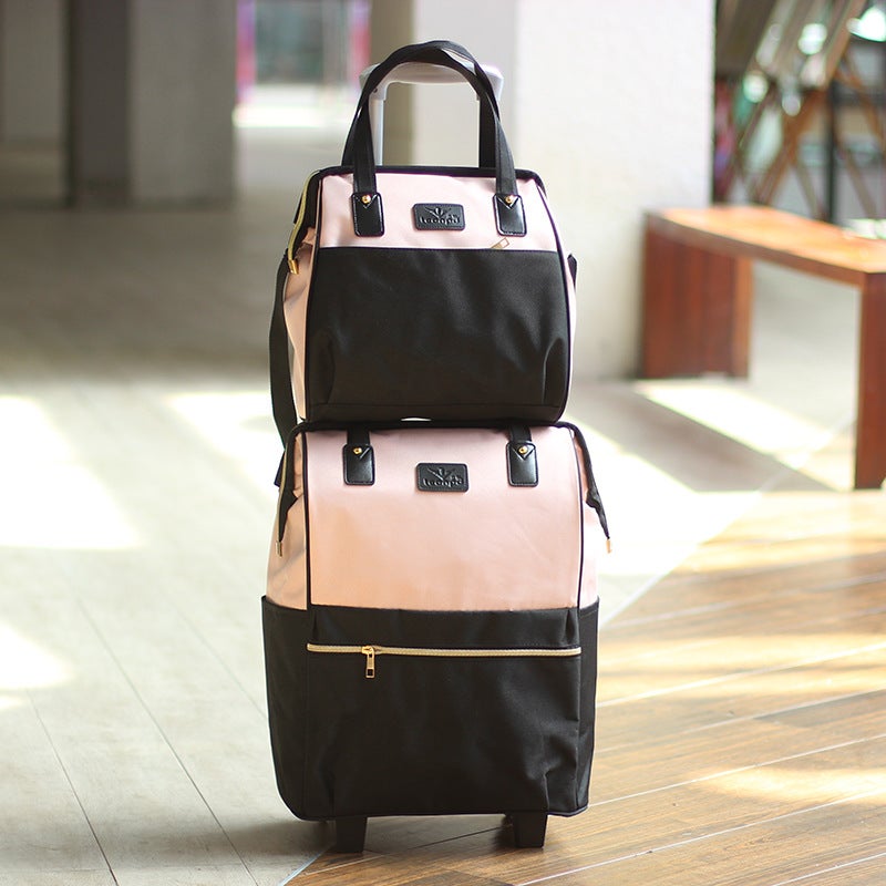 Large Capacity Womens Travel Bag with Trolley Pink Set One-way Wheel
