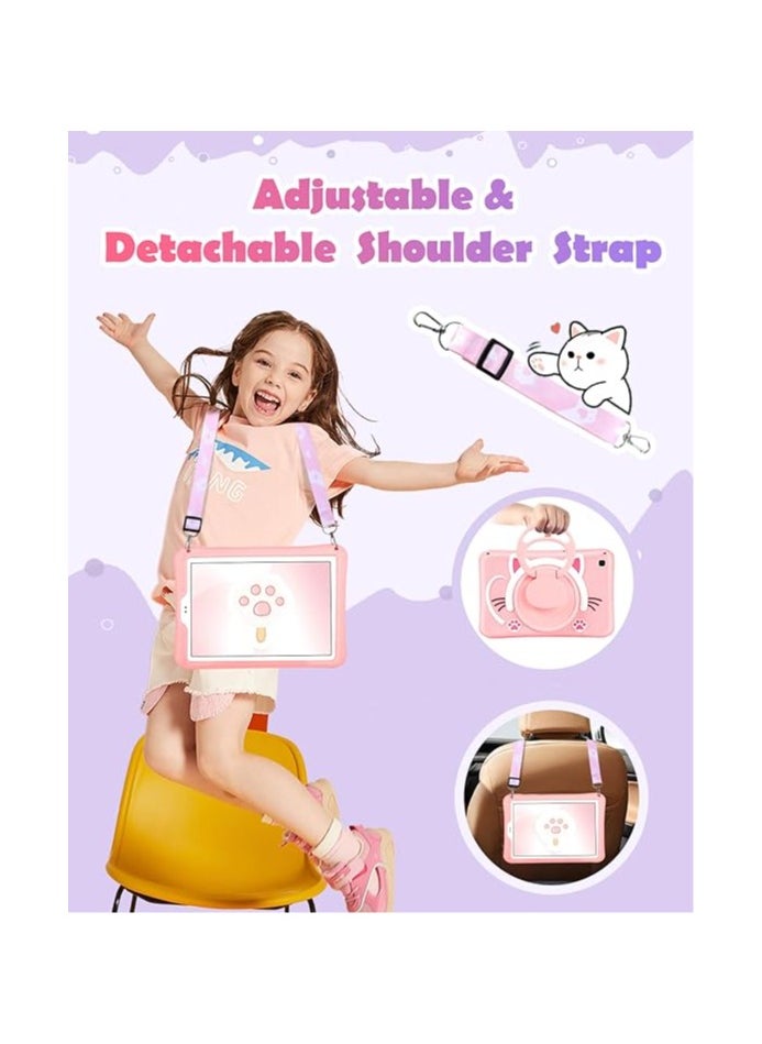 for Samsung Galaxy Tab A7 Lite 8.7” Case Girls Cute Cat Kawaii Cover Girly 3D Cartoon Women Kitten with Rotating Handle Stand & Strap Soft Silicone Funda for Galaxy A7 Lite Table Cases 2021