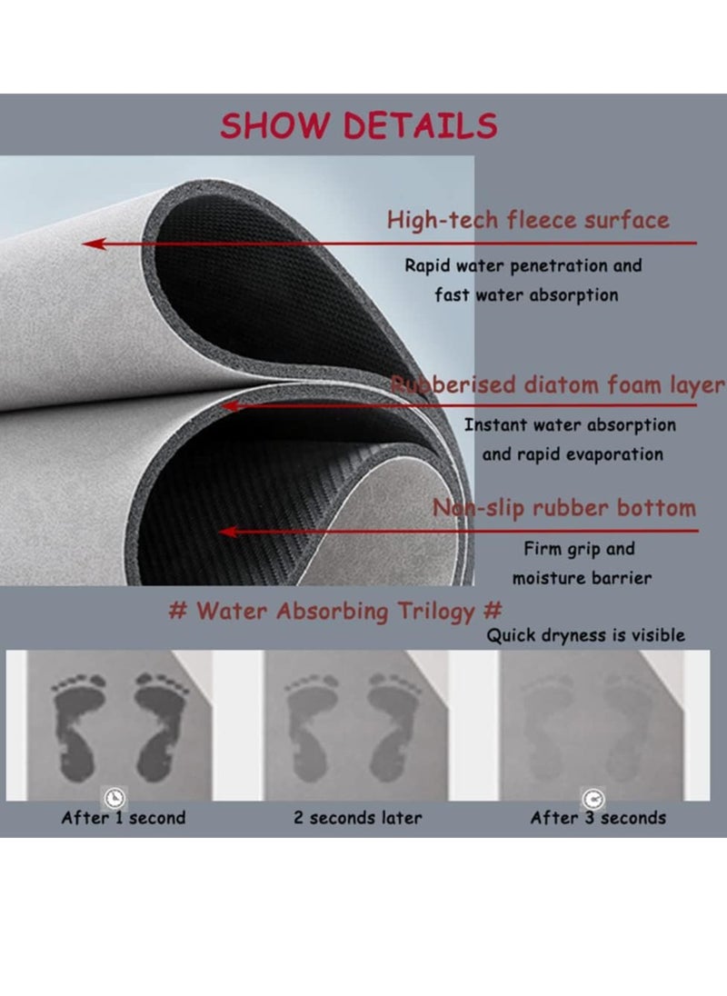 Quick-Drying Floor Mat, Bathroom Mat Water Absorption Microfiber Oval Soft and Thin Non Slip Mat 50x80CM