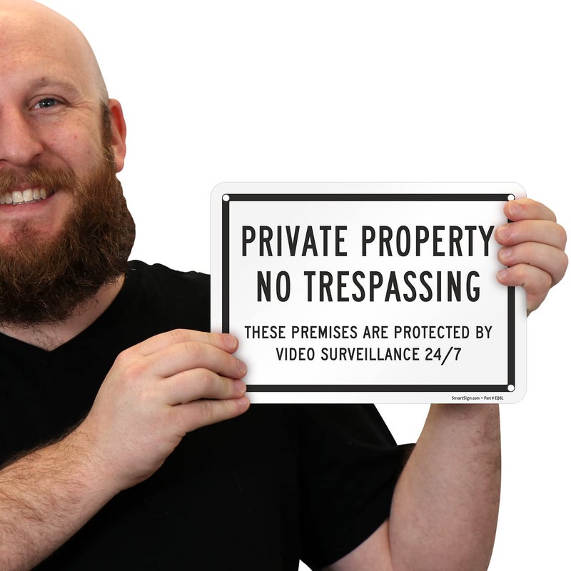 SmartSign Private Property No Trespassing Sign (Pack of 4), Protected By Video Surveillance Sign, 7 x 10 Inches, 40 Mil Laminated Rustproof Aluminum, Pre-drilled Holes, Black and White, Made in USA - Image 2