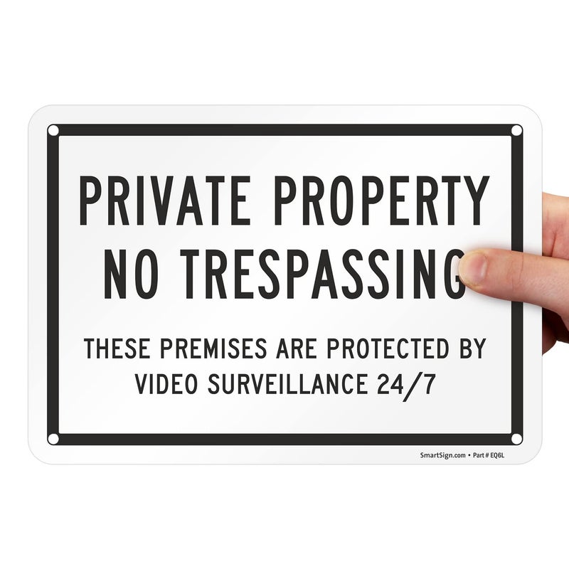 SmartSign Private Property No Trespassing Sign (Pack of 4), Protected By Video Surveillance Sign, 7 x 10 Inches, 40 Mil Laminated Rustproof Aluminum, Pre-drilled Holes, Black and White, Made in USA - Image 4