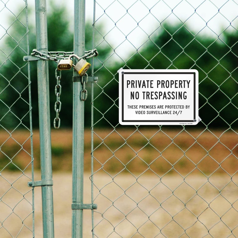 SmartSign Private Property No Trespassing Sign (Pack of 4), Protected By Video Surveillance Sign, 7 x 10 Inches, 40 Mil Laminated Rustproof Aluminum, Pre-drilled Holes, Black and White, Made in USA - Image 3