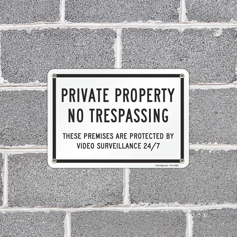 SmartSign Private Property No Trespassing Sign (Pack of 4), Protected By Video Surveillance Sign, 7 x 10 Inches, 40 Mil Laminated Rustproof Aluminum, Pre-drilled Holes, Black and White, Made in USA - Image 5