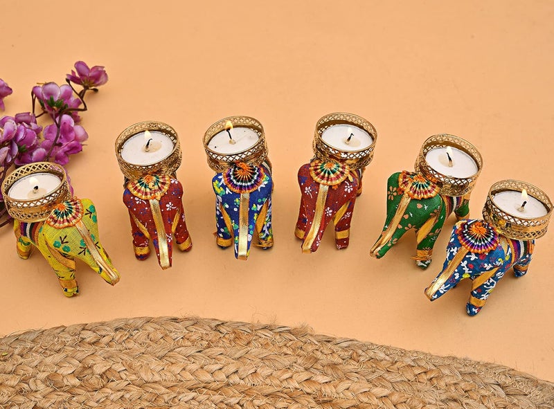 Pride Store Tealight Candle Holder for Home Decor Candle Diya Diwali Christmas New Year Gift Festival Decoration 35 Hour Burning Time Elephant Tealight Candle Pack of 6 - Image 1