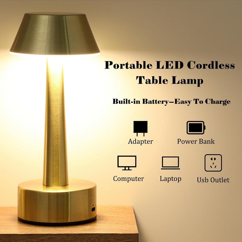 Rossesay 2 Pcs Rechargeable Cordless Small Table Lamp with Touch Sensor Portable Battery Operated Lamp 3 Color Stepless Dimming Gold LED Bedside Night Light for Kids Nursery Bedroom Restaurant Patio - Image 3