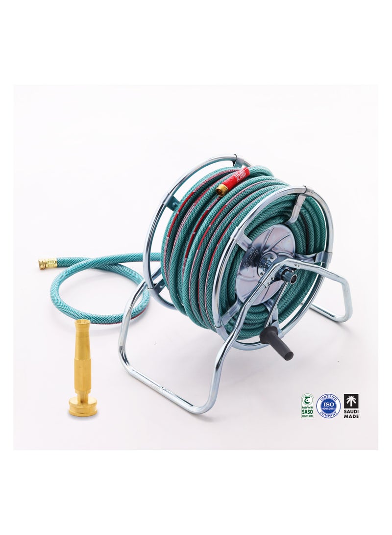 ALAYED  Steel Gardel Reel With Hose  And Sprayer 30M 3/4" - Image 2