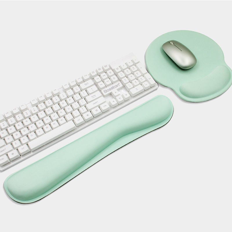 Silicone Wrist Rest Mousepad Keyboard Set Light green round suit (mouse pad + keyboard holder) 