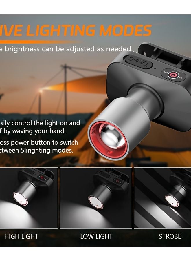 Black USB Rechargeable Headlamp 18650 Battery High Power LED Adjustable Focus - Image 3