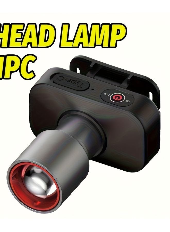 Black USB Rechargeable Headlamp 18650 Battery High Power LED Adjustable Focus - Image 1