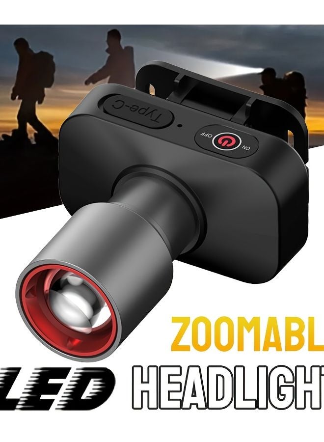 Black USB Rechargeable Headlamp 18650 Battery High Power LED Adjustable Focus - Image 2